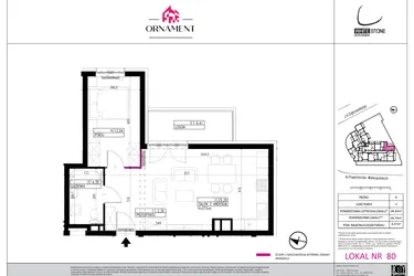 Rzut - Mieszkanie na sprzedaż 2 pokoje o powierzchni 48,49 m² - numer 80 w Ornament