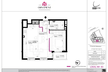 Rzut - Mieszkanie na sprzedaż 2 pokoje o powierzchni 51,78 m² - numer 83 w Ornament