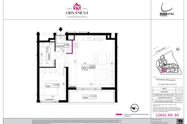 Rzut - Mieszkanie na sprzedaż 2 pokoje o powierzchni 50,1 m² - numer 84 w Ornament