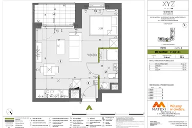 Rzut - Mieszkanie na sprzedaż 1 pokój o powierzchni 29,4 m² - numer F1.B.01.03 w XYZ Place