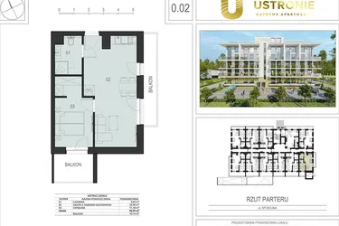Rzut - Mieszkanie na sprzedaż 2 pokoje o powierzchni 39,11 m² - numer 0.02 w Ustronie Supreme Apartments