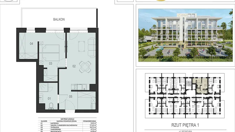 Rzut - Mieszkanie na sprzedaż 2 pokoje o powierzchni 43,19 m² - numer 1.01 w Ustronie Supreme Apartments