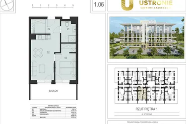 Rzut - Mieszkanie na sprzedaż 2 pokoje o powierzchni 38,86 m² - numer 1.06 w Ustronie Supreme Apartments