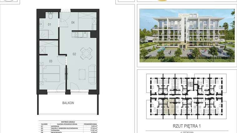 Rzut - Mieszkanie na sprzedaż 2 pokoje o powierzchni 39,29 m² - numer 1.07 w Ustronie Supreme Apartments