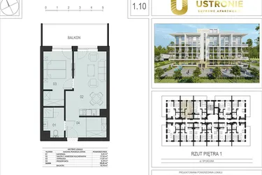 Rzut - Mieszkanie na sprzedaż 2 pokoje o powierzchni 39,17 m² - numer 1.10 w Ustronie Supreme Apartments