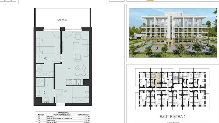 Rzut - Mieszkanie na sprzedaż 2 pokoje o powierzchni 39,17 m² - numer 1.10 w Ustronie Supreme Apartments