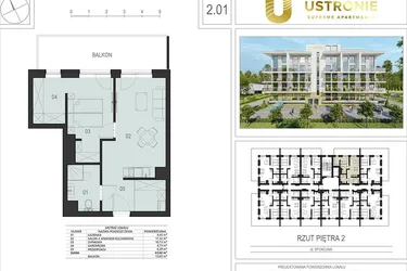 Rzut - Mieszkanie na sprzedaż 2 pokoje o powierzchni 43,24 m² - numer 2.01 w Ustronie Supreme Apartments