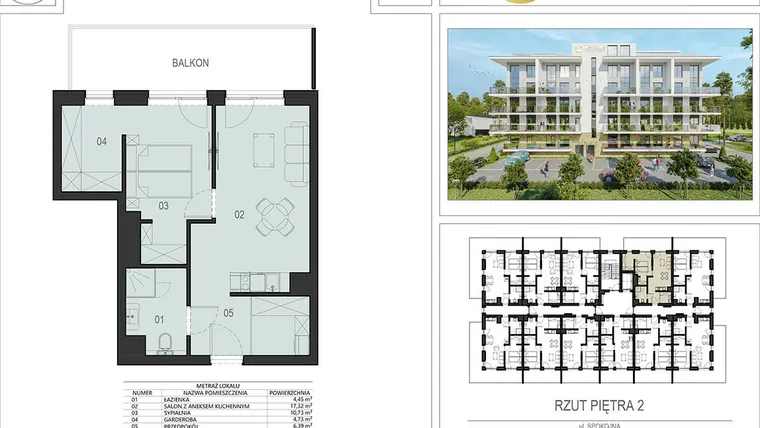 Rzut - Mieszkanie na sprzedaż 2 pokoje o powierzchni 43,24 m² - numer 2.01 w Ustronie Supreme Apartments