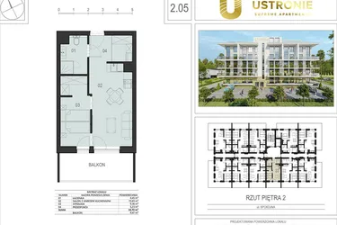 Rzut - Mieszkanie na sprzedaż 2 pokoje o powierzchni 34,37 m² - numer 2.05 w Ustronie Supreme Apartments