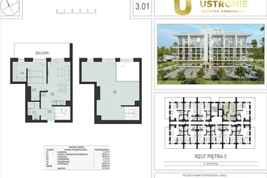 Rzut - Mieszkanie na sprzedaż 2 pokoje o powierzchni 74,77 m² - numer 3.01 w Ustronie Supreme Apartments