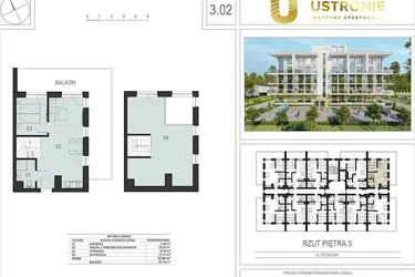 Rzut - Mieszkanie na sprzedaż 2 pokoje o powierzchni 68,29 m² - numer 3.02 w Ustronie Supreme Apartments
