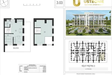 Rzut - Mieszkanie na sprzedaż 2 pokoje o powierzchni 68 m² - numer 3.03 w Ustronie Supreme Apartments