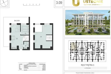 Rzut - Mieszkanie na sprzedaż 2 pokoje o powierzchni 68,63 m² - numer 3.09 w Ustronie Supreme Apartments
