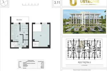 Rzut - Mieszkanie na sprzedaż 2 pokoje o powierzchni 66,81 m² - numer 3.11 w Ustronie Supreme Apartments