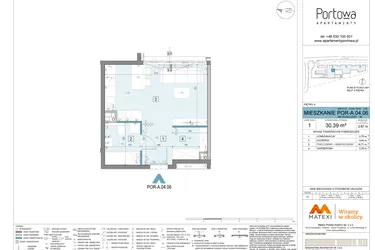 Rzut - Mieszkanie na sprzedaż 1 pokój o powierzchni 30,39 m² - numer POR-A.04.06 w Apartamenty Portowa