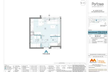 Rzut - Mieszkanie na sprzedaż 1 pokój o powierzchni 30,33 m² - numer POR-A.06.06 w Apartamenty Portowa