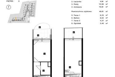 Rzut - Mieszkanie na sprzedaż 2 pokoje o powierzchni 40,43 m² - numer A.0.3 w Cisha Apartamenty Dziwnów