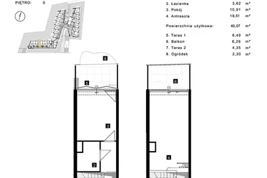 Rzut - Mieszkanie na sprzedaż 2 pokoje o powierzchni 40,07 m² - numer A.0.4 w Cisha Apartamenty Dziwnów