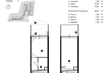 Rzut - Mieszkanie na sprzedaż 2 pokoje o powierzchni 40,27 m² - numer A.0.7 w Cisha Apartamenty Dziwnów