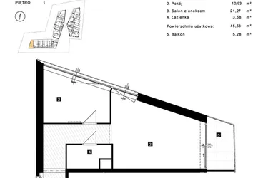 Rzut - Mieszkanie na sprzedaż 2 pokoje o powierzchni 45,58 m² - numer A.1.9 w Cisha Apartamenty Dziwnów