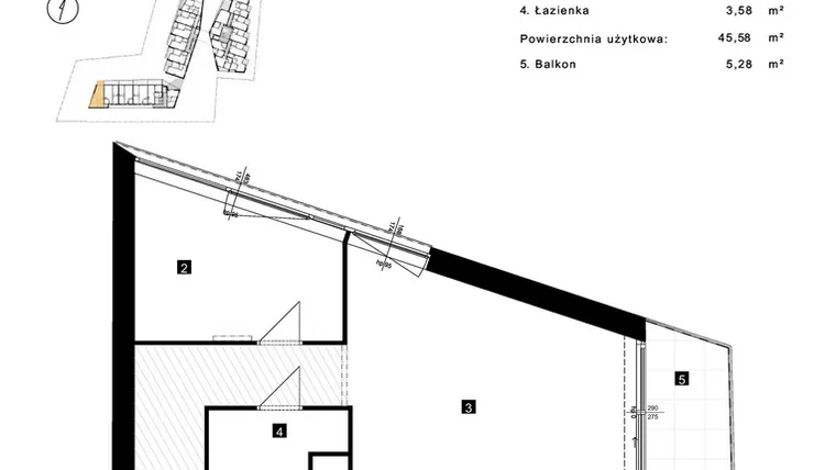 Rzut - Mieszkanie na sprzedaż 2 pokoje o powierzchni 45,58 m² - numer A.1.9 w Cisha Apartamenty Dziwnów