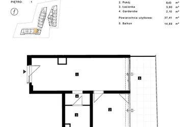 Rzut - Mieszkanie na sprzedaż 2 pokoje o powierzchni 37,41 m² - numer A.1.13 w Cisha Apartamenty Dziwnów