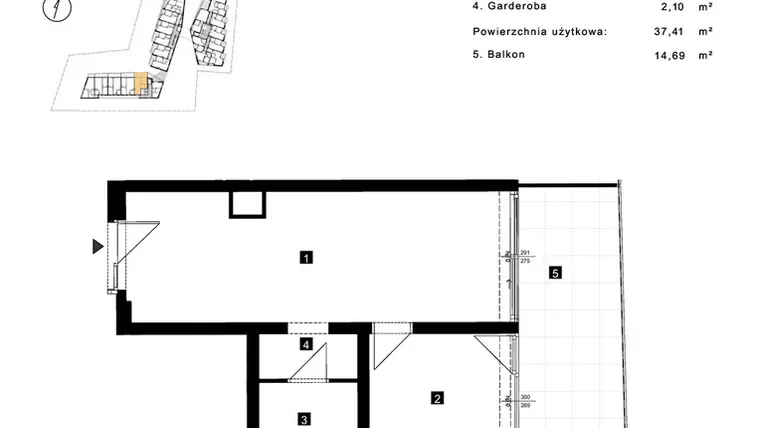 Rzut - Mieszkanie na sprzedaż 2 pokoje o powierzchni 37,41 m² - numer A.1.13 w Cisha Apartamenty Dziwnów