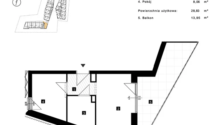 Rzut - Mieszkanie na sprzedaż 2 pokoje o powierzchni 28,83 m² - numer A.1.14 w Cisha Apartamenty Dziwnów