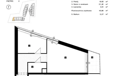 Rzut - Mieszkanie na sprzedaż 2 pokoje o powierzchni 45,99 m² - numer A.2.15 w Cisha Apartamenty Dziwnów