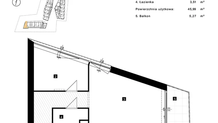 Rzut - Mieszkanie na sprzedaż 2 pokoje o powierzchni 45,99 m² - numer A.2.15 w Cisha Apartamenty Dziwnów