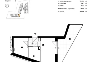 Rzut - Mieszkanie na sprzedaż 2 pokoje o powierzchni 28,83 m² - numer A.2.20 w Cisha Apartamenty Dziwnów