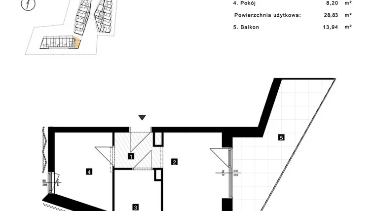 Rzut - Mieszkanie na sprzedaż 2 pokoje o powierzchni 28,83 m² - numer A.2.20 w Cisha Apartamenty Dziwnów