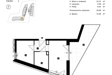 Rzut - Mieszkanie na sprzedaż 2 pokoje o powierzchni 29,05 m² - numer A.3.26 w Cisha Apartamenty Dziwnów