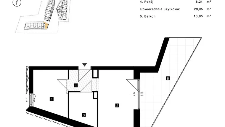 Rzut - Mieszkanie na sprzedaż 2 pokoje o powierzchni 29,05 m² - numer A.3.26 w Cisha Apartamenty Dziwnów