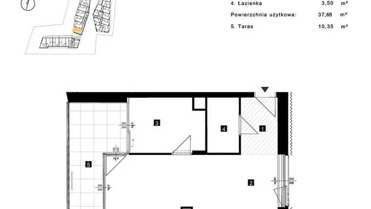 Rzut - Mieszkanie na sprzedaż 2 pokoje o powierzchni 37,68 m² - numer B.1.8 w Cisha Apartamenty Dziwnów