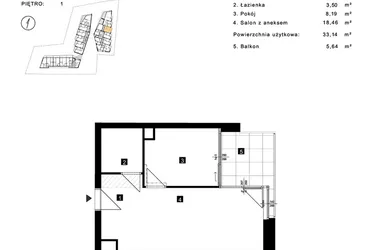 Rzut - Mieszkanie na sprzedaż 2 pokoje o powierzchni 33,14 m² - numer C.1.9 w Cisha Apartamenty Dziwnów