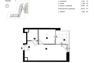 Rzut - Mieszkanie na sprzedaż 2 pokoje o powierzchni 33,19 m² - numer C.1.10 w Cisha Apartamenty Dziwnów