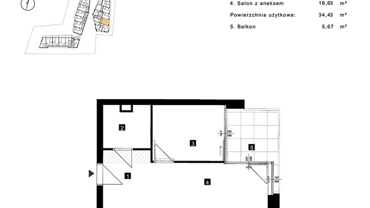 Rzut - Mieszkanie na sprzedaż 2 pokoje o powierzchni 34,43 m² - numer C.1.11 w Cisha Apartamenty Dziwnów