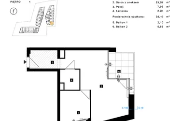 Rzut - Mieszkanie na sprzedaż 2 pokoje o powierzchni 38,1 m² - numer C.1.12 w Cisha Apartamenty Dziwnów