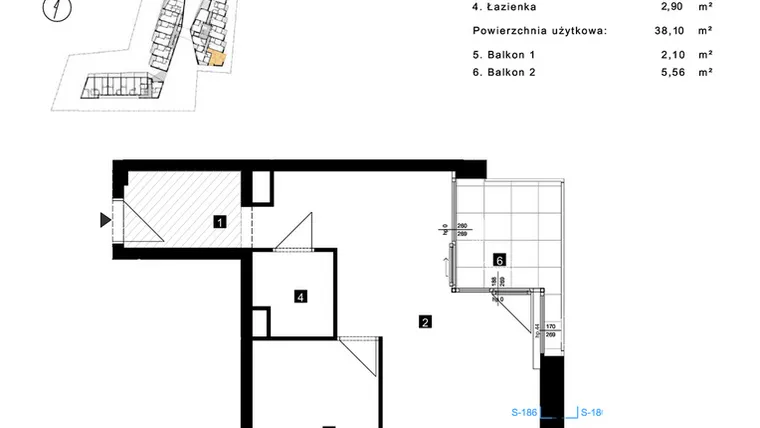 Rzut - Mieszkanie na sprzedaż 2 pokoje o powierzchni 38,1 m² - numer C.1.12 w Cisha Apartamenty Dziwnów