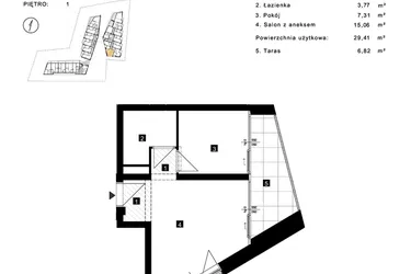 Rzut - Mieszkanie na sprzedaż 2 pokoje o powierzchni 29,41 m² - numer C.1.13 w Cisha Apartamenty Dziwnów