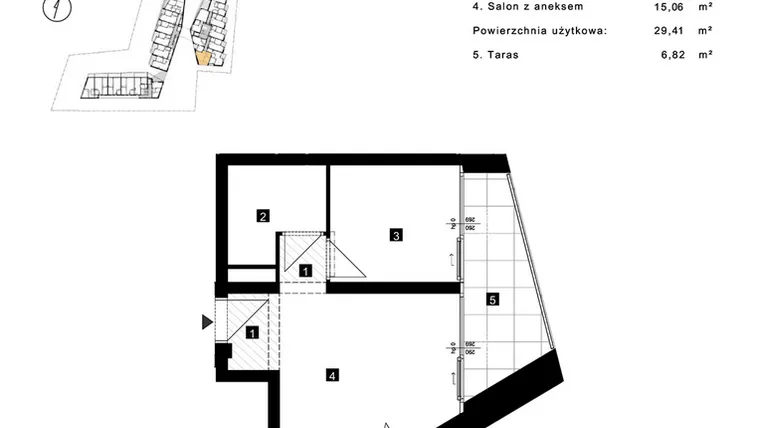 Rzut - Mieszkanie na sprzedaż 2 pokoje o powierzchni 29,41 m² - numer C.1.13 w Cisha Apartamenty Dziwnów