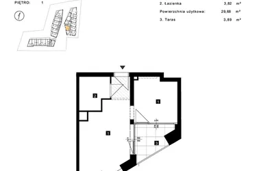 Rzut - Mieszkanie na sprzedaż 2 pokoje o powierzchni 29,68 m² - numer C.1.14 w Cisha Apartamenty Dziwnów
