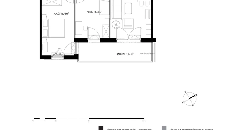 Rzut - Mieszkanie na sprzedaż 3 pokoje o powierzchni 67,93 m² - numer T142 w Nadmorski Dwór - bud. T1 i T2