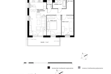 Rzut - Mieszkanie na sprzedaż 3 pokoje o powierzchni 69,75 m² - numer T143 w Nadmorski Dwór - bud. T1 i T2