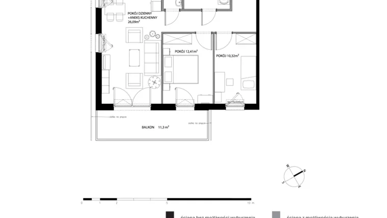 Rzut - Mieszkanie na sprzedaż 3 pokoje o powierzchni 69,75 m² - numer T143 w Nadmorski Dwór - bud. T1 i T2