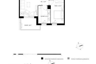 Rzut - Mieszkanie na sprzedaż 2 pokoje o powierzchni 56,57 m² - numer T245 w Nadmorski Dwór - bud. T1 i T2