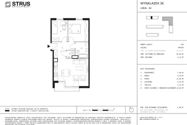 Rzut - Mieszkanie na sprzedaż 3 pokoje o powierzchni 60 m² - numer A4.0 w Wynalazek 3A