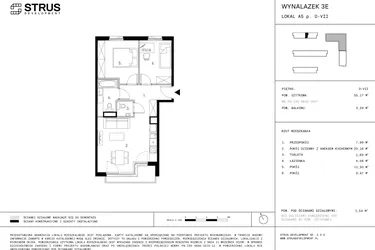 Rzut - Mieszkanie na sprzedaż 3 pokoje o powierzchni 55,14 m² - numer A5.0 w Wynalazek 3A