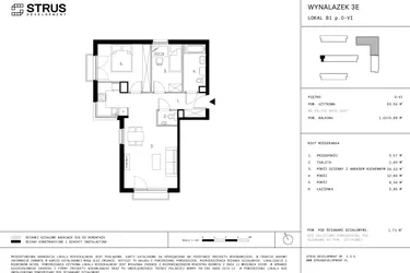 Rzut - Mieszkanie na sprzedaż 3 pokoje o powierzchni 63,54 m² - numer B1.0 w Wynalazek 3A